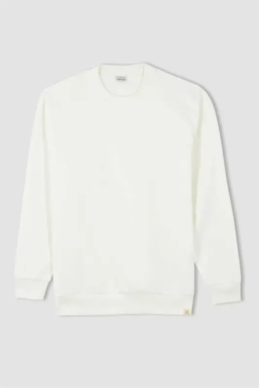 Oversized Loose Fit Crew Neck Basic Sweatshirt Off-White - 9