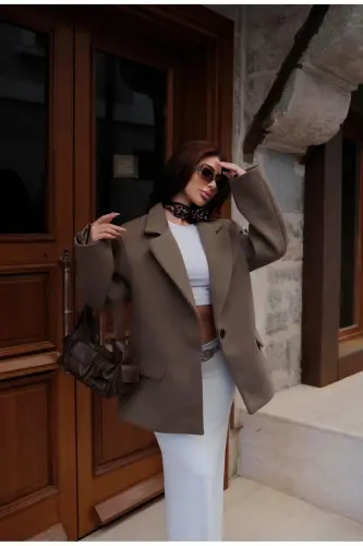 Oversized Overcoat with Fleece Lining, Single Button, Mid Length, Pinterest Inspired Blazer Jacket 