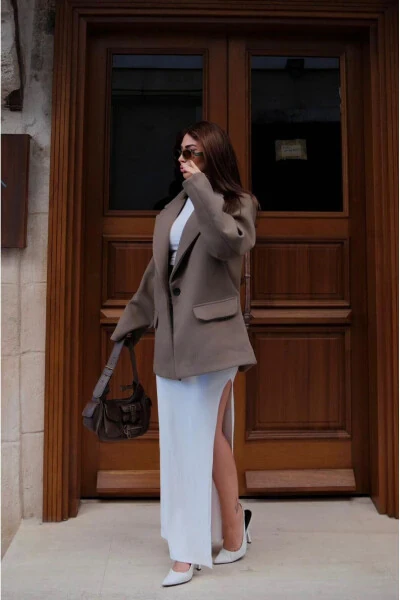 Oversized Overcoat with Fleece Lining, Single Button, Mid Length, Pinterest Inspired Blazer Jacket - Modazone (1)