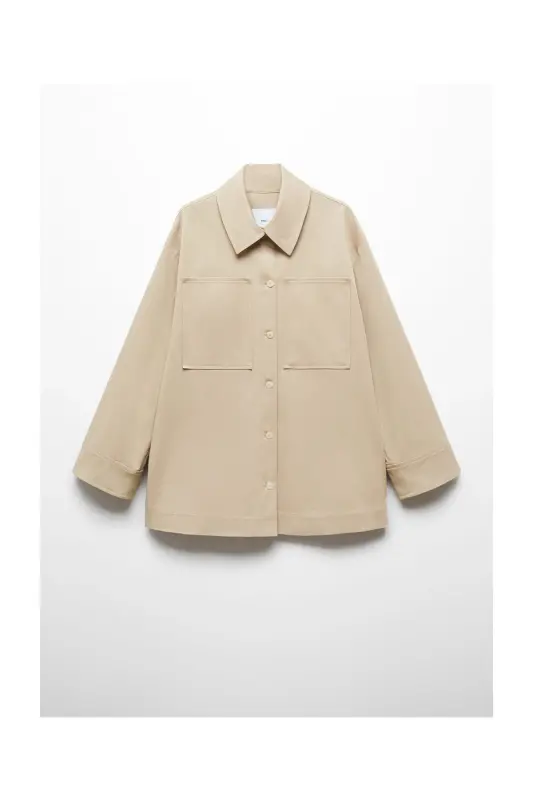 Oversized overshirt with pockets-Beige - 1
