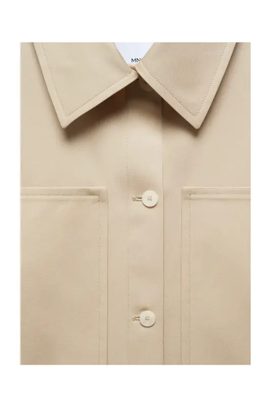 Oversized overshirt with pockets-Beige - 7