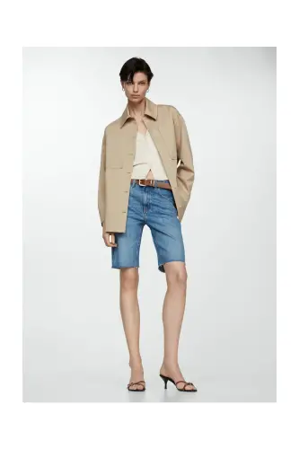 Oversized overshirt with pockets-Beige - 10