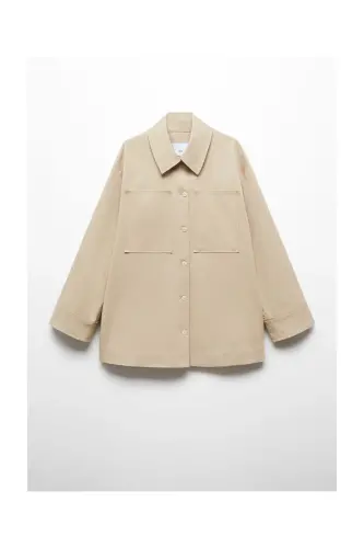 Oversized overshirt with pockets-Beige - 1