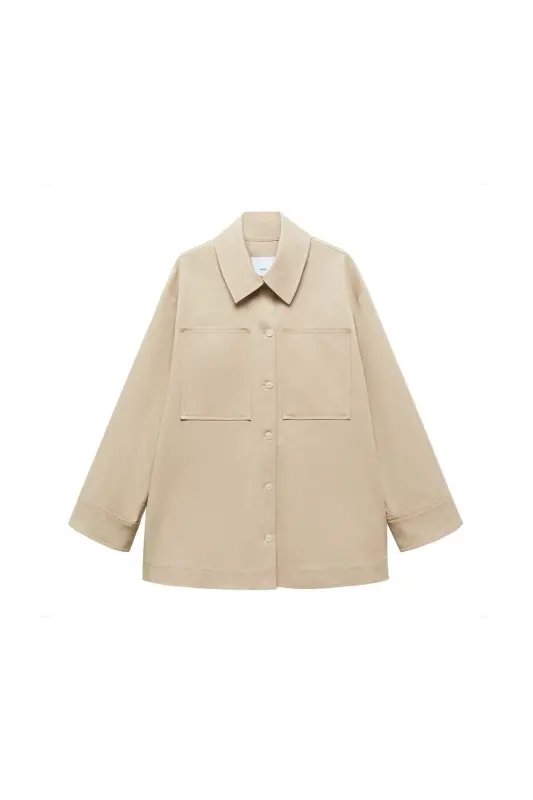 Oversized overshirt with pockets-Beige - 3