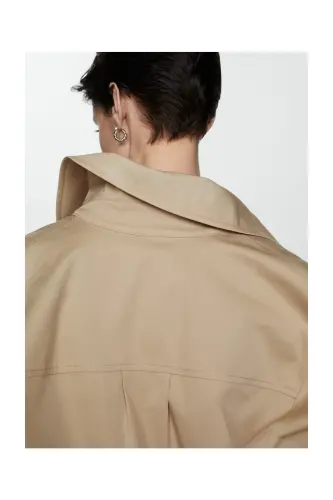 Oversized overshirt with pockets-Beige - 5