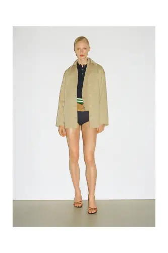 Oversized overshirt with pockets-Beige - 6