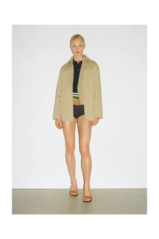 Oversized overshirt with pockets-Beige - 6