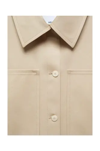 Oversized overshirt with pockets-Beige - 7