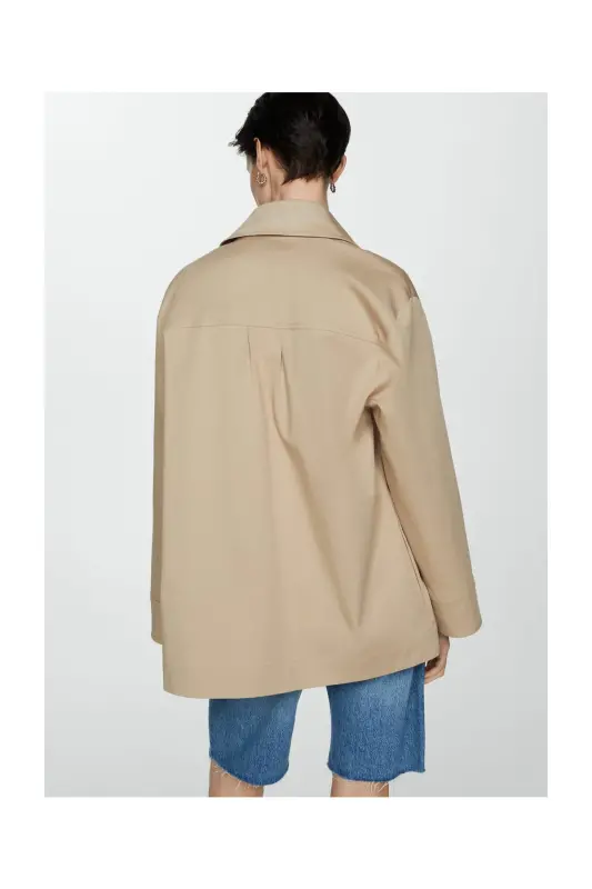 Oversized overshirt with pockets-Beige - 9