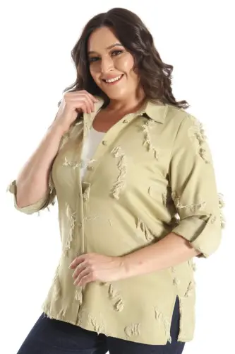 Oversized Patterned Green Shirt - 5