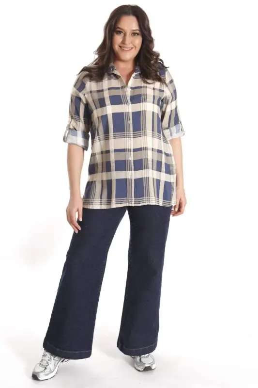 Oversized Plaid Indigo Shirt - 2