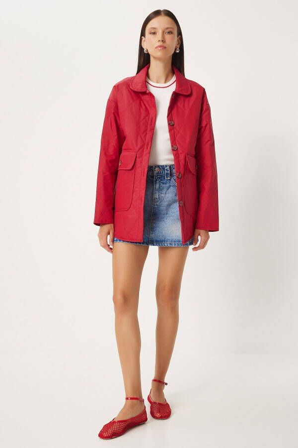 Oversized Pocket Quilted Jacket RED - 1