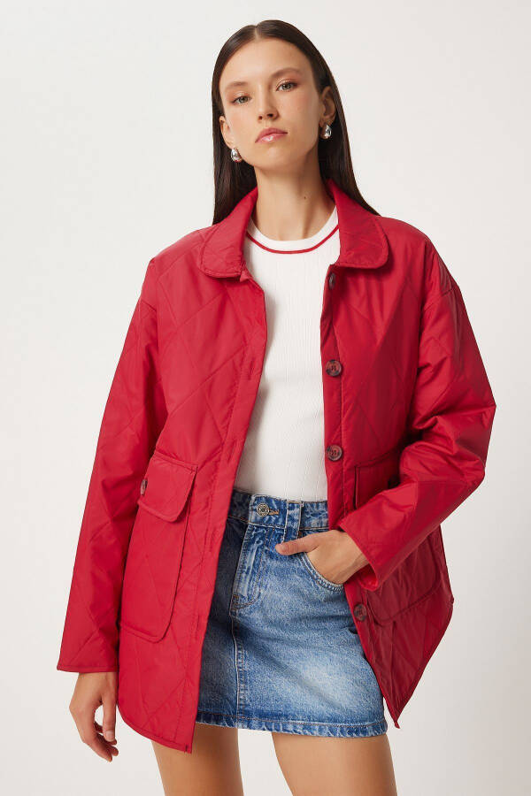 Oversized Pocket Quilted Jacket RED - 2