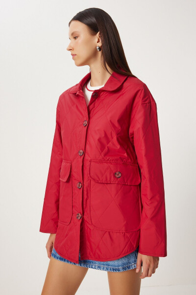 Oversized Pocket Quilted Jacket RED - 3