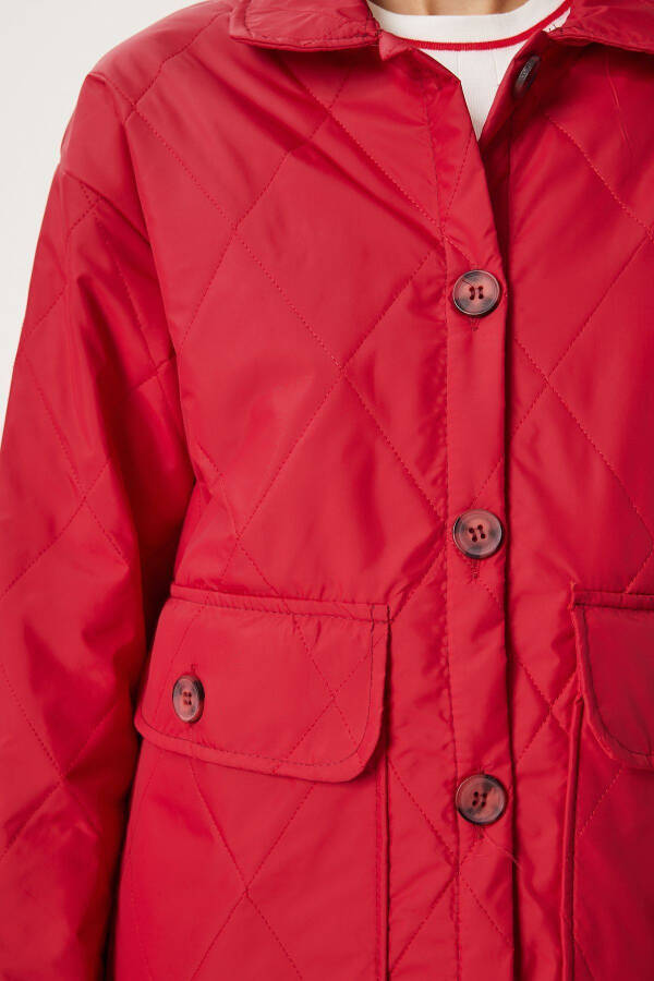 Oversized Pocket Quilted Jacket RED - 4