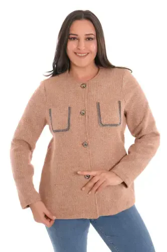 Oversized Pocket Stone Print Camel Jacket - 1