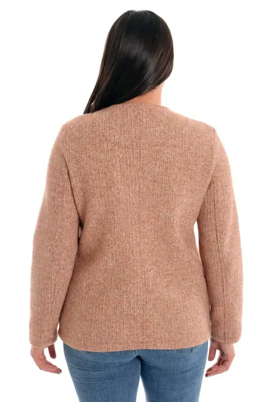 Oversized Pocket Stone Print Camel Jacket - 8