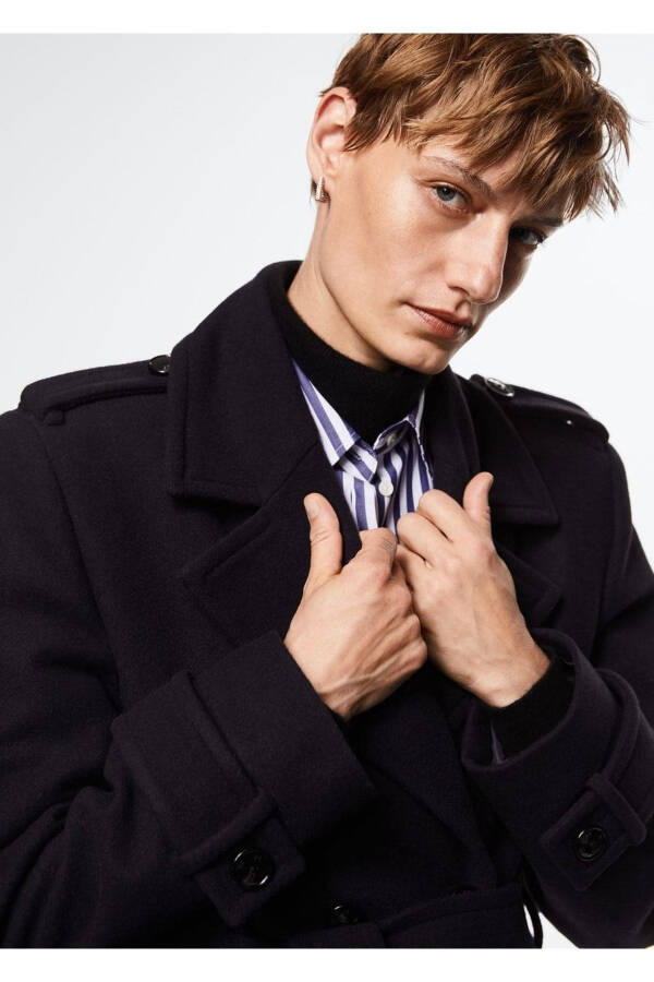 Oversized Pure Wool Trench Coat - 6