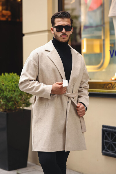 Oversized, relaxed fit, belted, wool blend coat. - 3