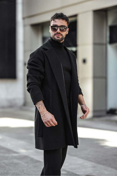 Oversized, relaxed fit, black belted cashmere coat - 2