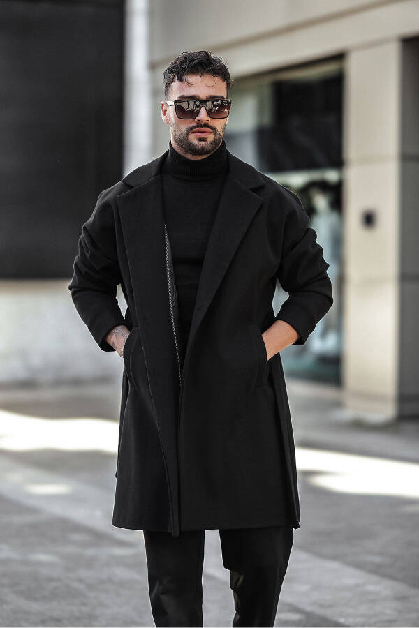 Oversized, relaxed fit, black belted cashmere coat - 3