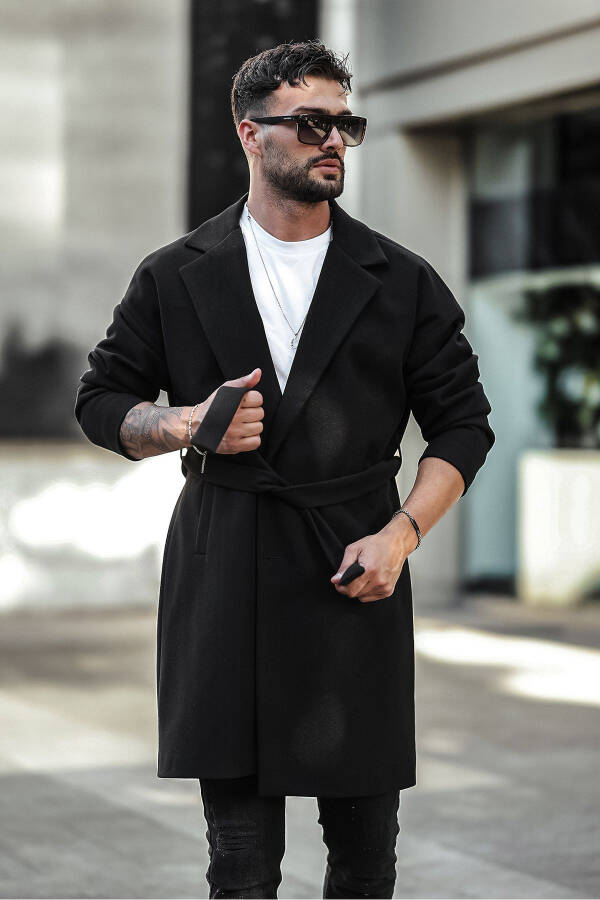 Oversized, relaxed fit, black belted cashmere coat - 5