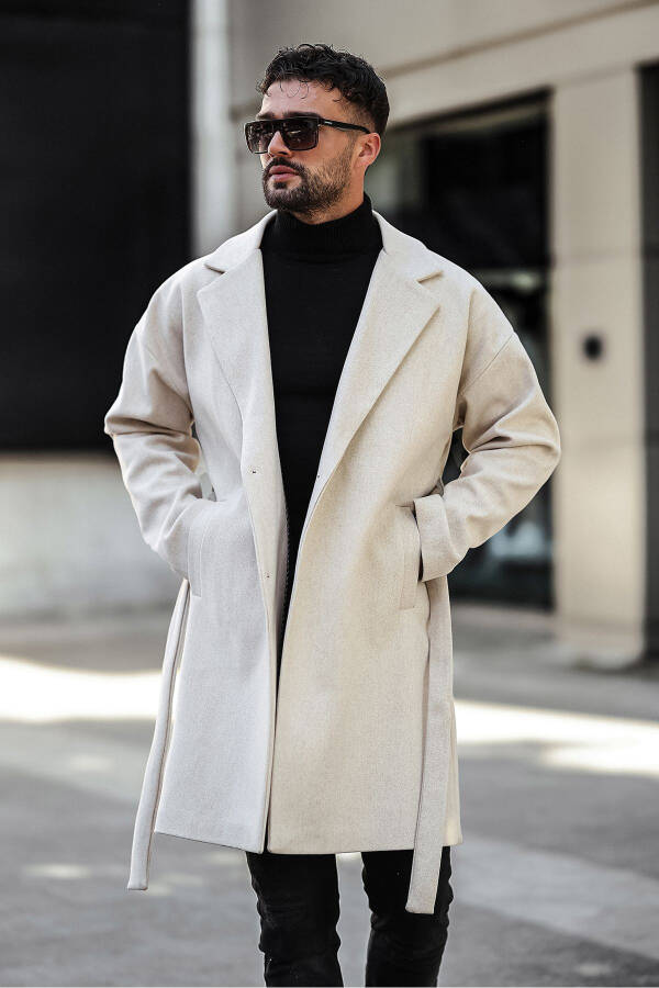 Oversized, relaxed fit, black belted, cashmere coat. - 2