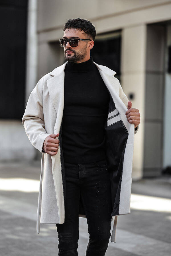 Oversized, relaxed fit, black belted, cashmere coat. - 3