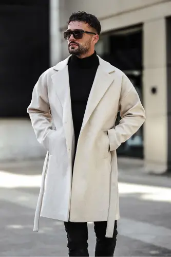 Oversized, relaxed fit, black belted, cashmere coat. - GM GIYIMARKET (1)