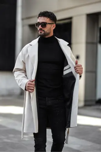 Oversized, relaxed fit, black belted, cashmere coat. - 3