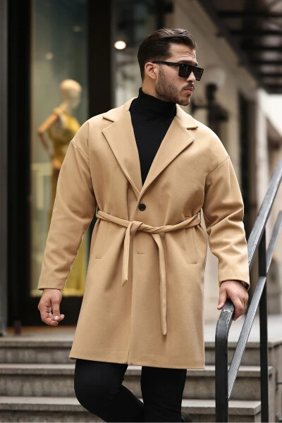 Oversized, relaxed fit, cashmere coat with belt. Men's. - GM GIYIMARKET