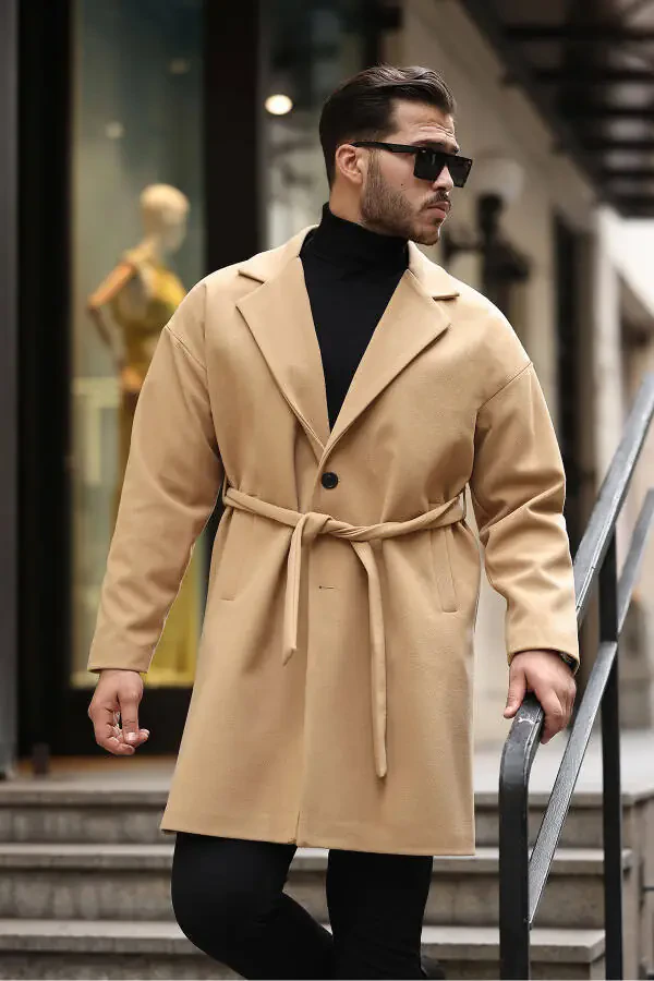 Oversized, relaxed fit, cashmere coat with belt. Men's. - 1