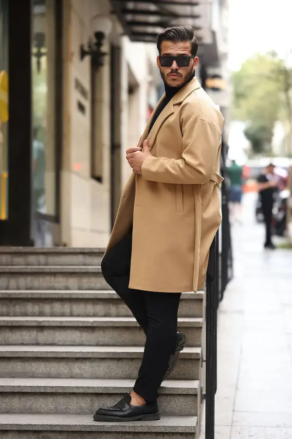 Oversized, relaxed fit, cashmere coat with belt. Men's. - 3