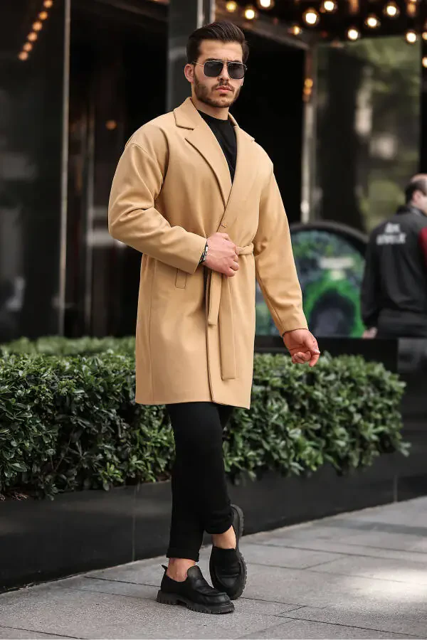 Oversized, relaxed fit, cashmere coat with belt. Men's. - 6