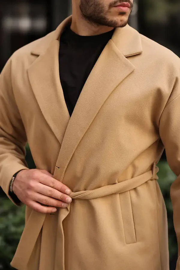 Oversized, relaxed fit, cashmere coat with belt. Men's. - 7