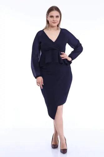 Oversized Ruffle Skirt Wrap Blouse Scuba Set in Navy Blue 8017 - 1
