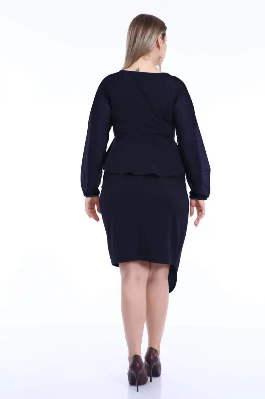 Oversized Ruffle Skirt Wrap Blouse Scuba Set in Navy Blue 8017 - 2