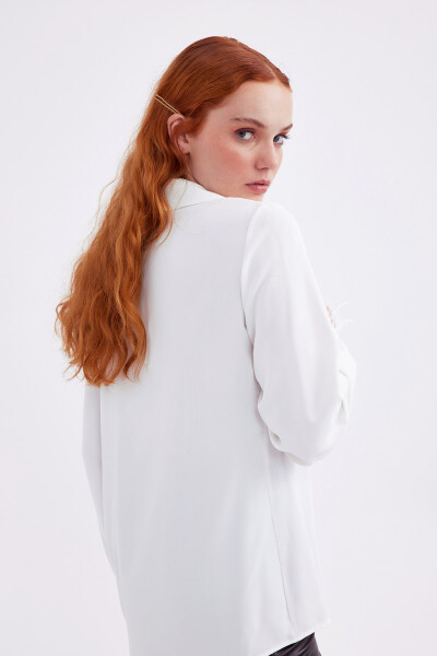 Oversized Shirt with Feather Detail - Ecru - 12