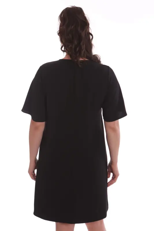 Oversized Short Sleeve Black Dress - 4