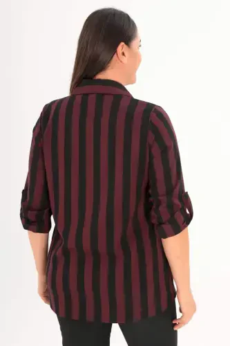 Oversized Striped Basic Burgundy Shirt - 1