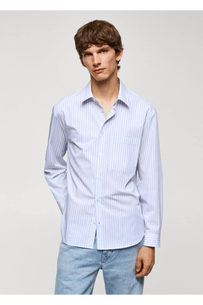 Oversized Striped Cotton Shirt - MANGO MAN