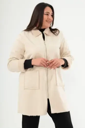 Oversized Suede Inner Fur Beige Coat - BÜYÜKBEDENIZ (1)