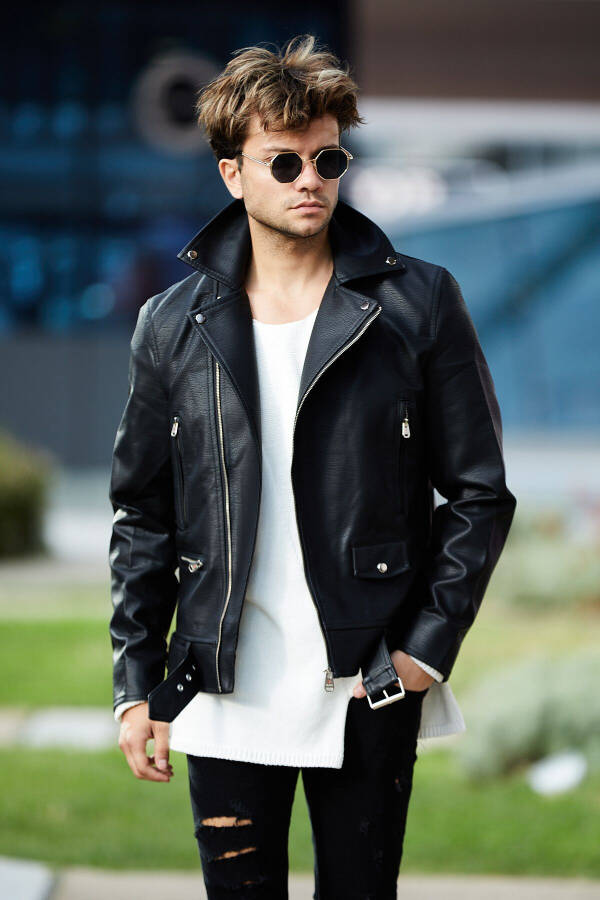 Oversized Vintage Men's Black Leather Jacket - 1