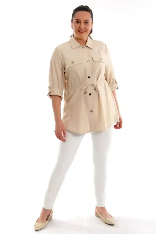 Oversized Waist-tied Stone Jacket with Pockets - 2