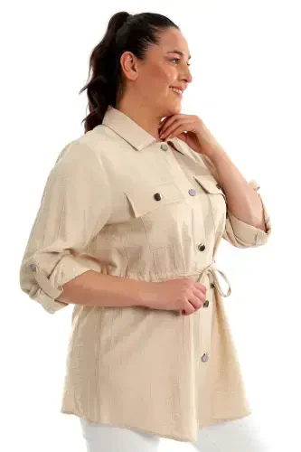 Oversized Waist-tied Stone Jacket with Pockets - 3