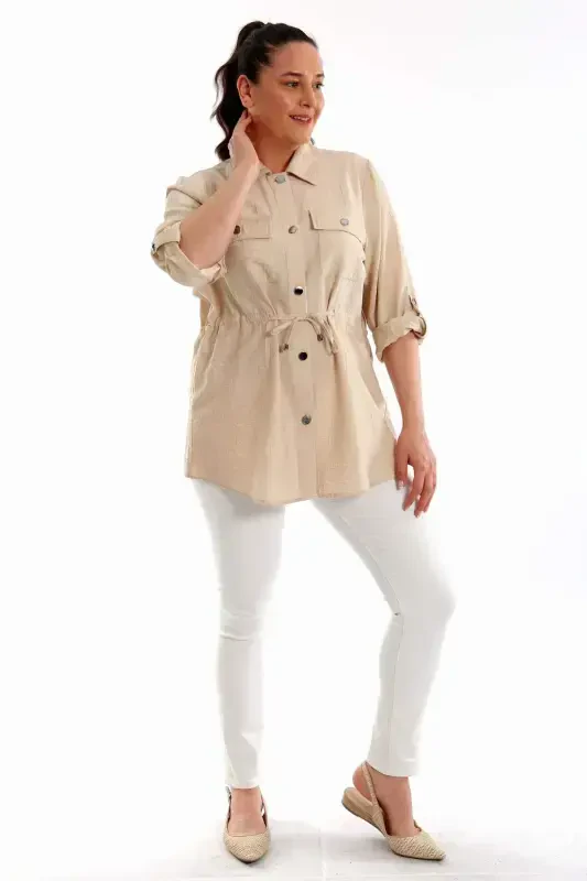 Oversized Waist-tied Stone Jacket with Pockets - 4