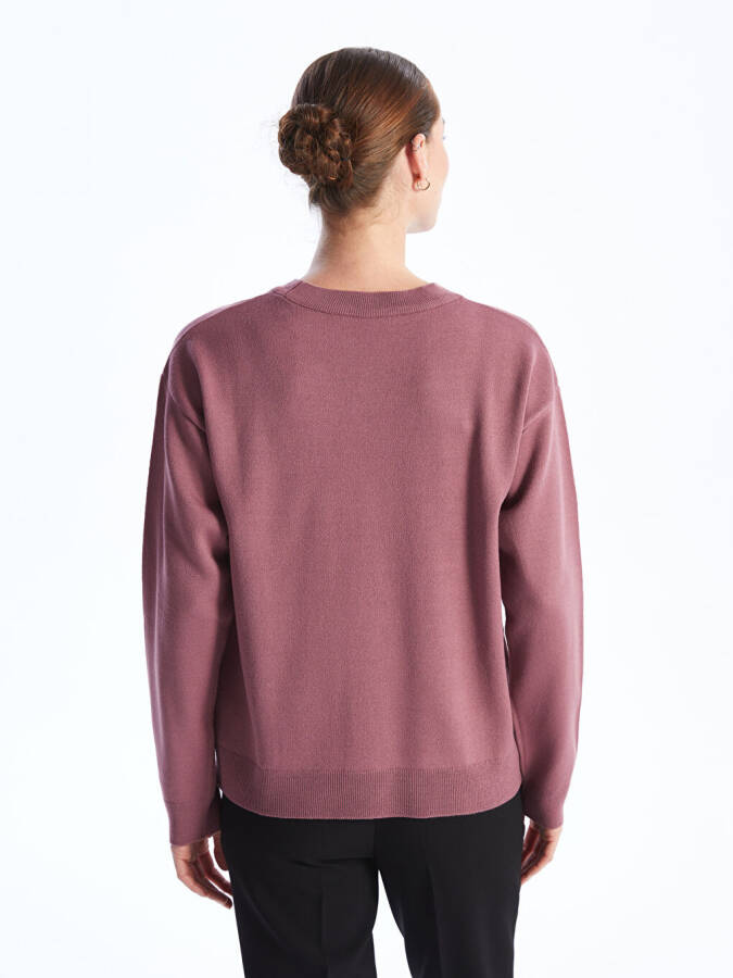 Oversized Women's Crew Neck Long Sleeve Knit Sweater - 5