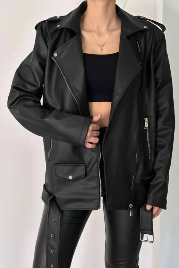 Oversized Women's Leather Jacket - 1