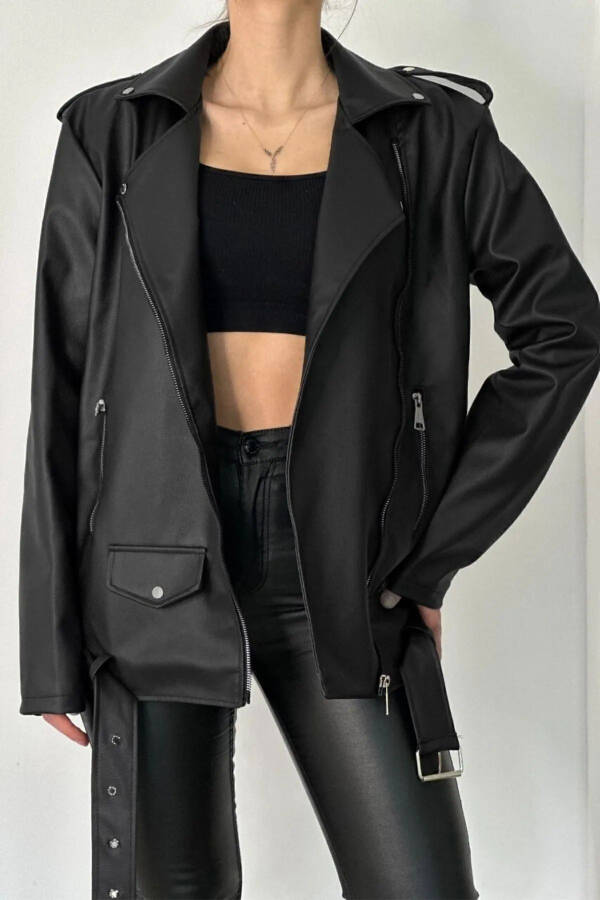 Oversized Women's Leather Jacket - 2