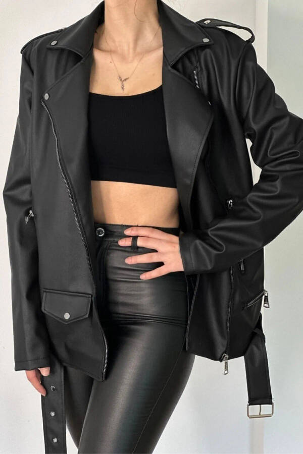 Oversized Women's Leather Jacket - 4